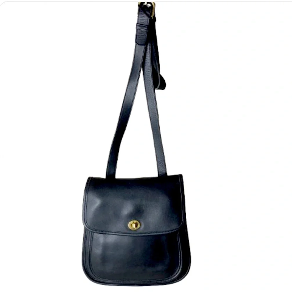 Vintage COACH Black Leather Side Pack Brass Turn Lock Shoulder Bag USA 9979 - Picture 17 of 17